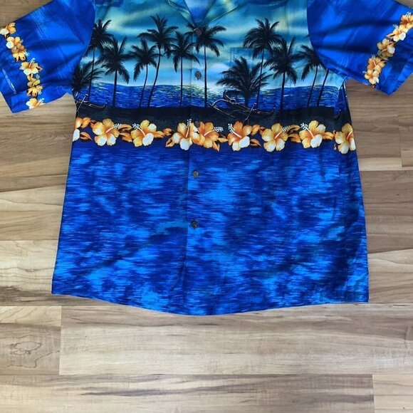 Bishop Street Men’s XL Hawaiian Short Sleeve Printed Button Shirt Blue Floral - Picture 4 of 12